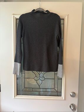 Women’s Ribbed Charcoal Turtleneck Sweater with Contrast Cuffs